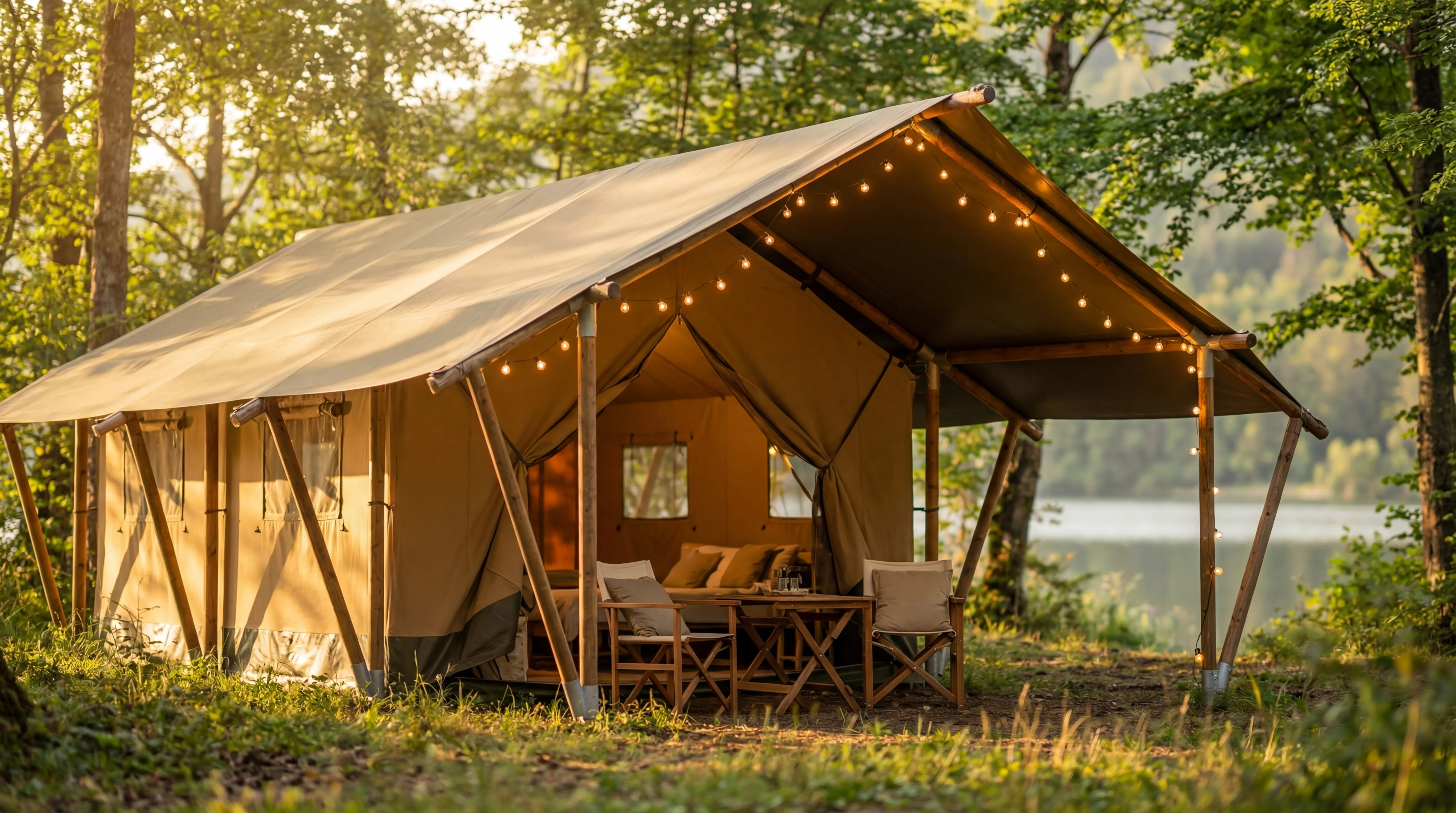 Premium safari frame camping tent with veranda for glamping manufactured by BNC