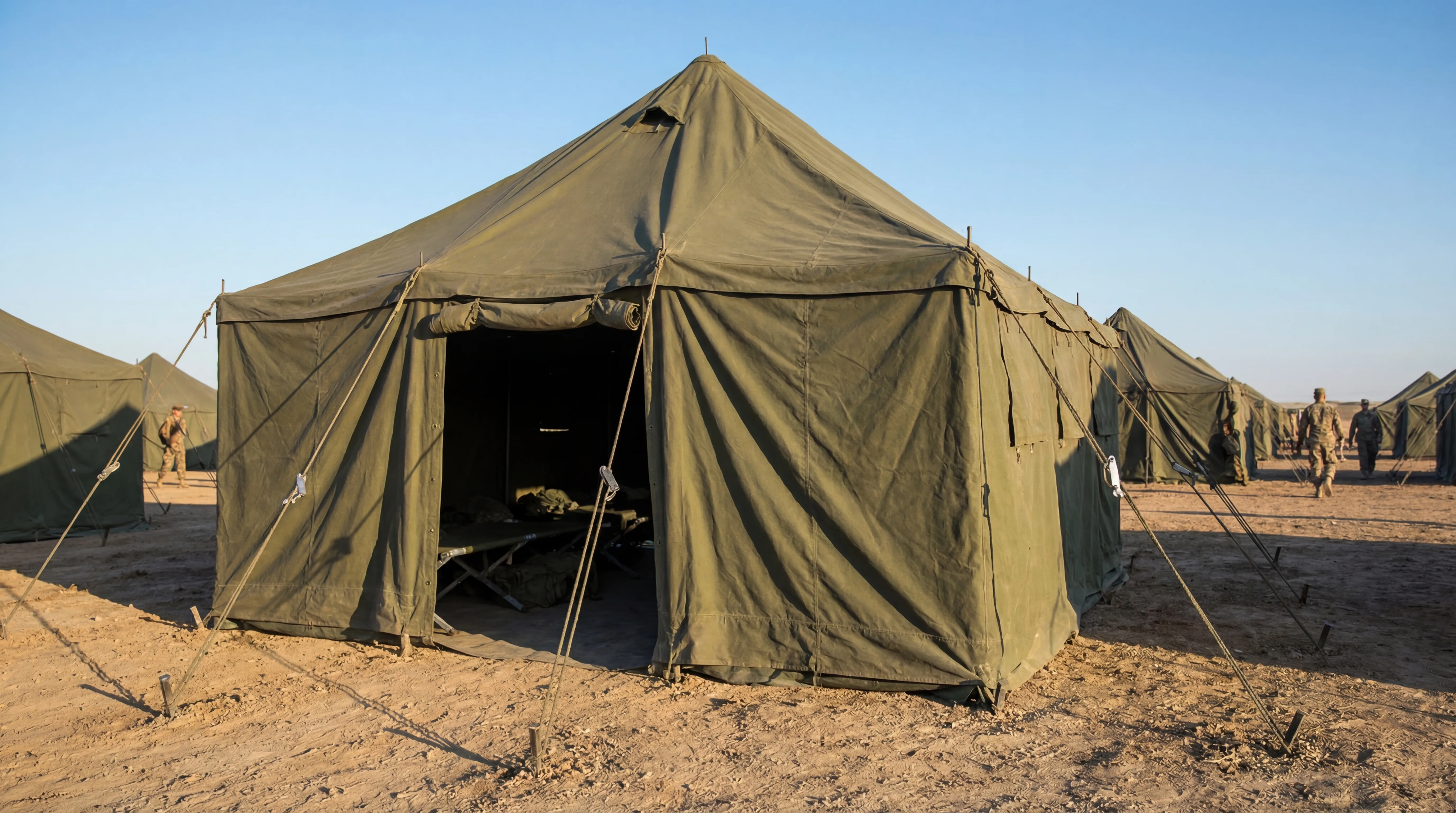 Olive green cotton canvas military army tent with center pole manufactured by BNC Pakistan